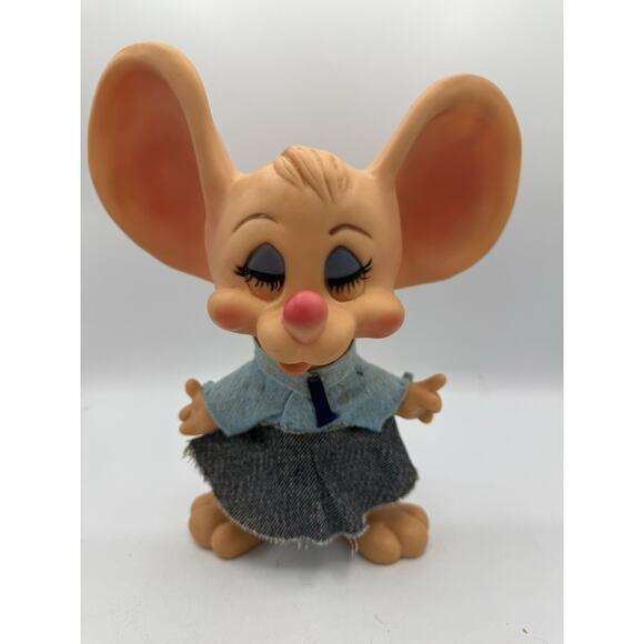 Vintage Huron Products Rubber Mouse Figurine Toy Big Ears Blue Outfit 1960s - Picture 1 of 8